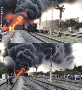 In Tamil Nadu a Massive Fire Erupts on Freight Train at Tiruvallur Railway Station