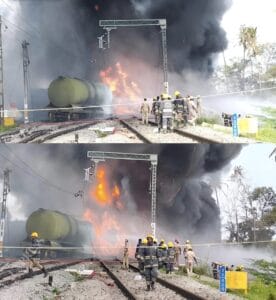 In Tamil Nadu a Massive Fire Erupts on Freight Train at Tiruvallur Railway Station