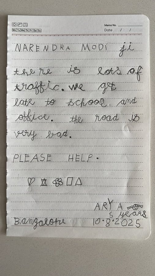 Little Girl’s Adorable Complaint to PM Modi About Bengaluru Traffic 